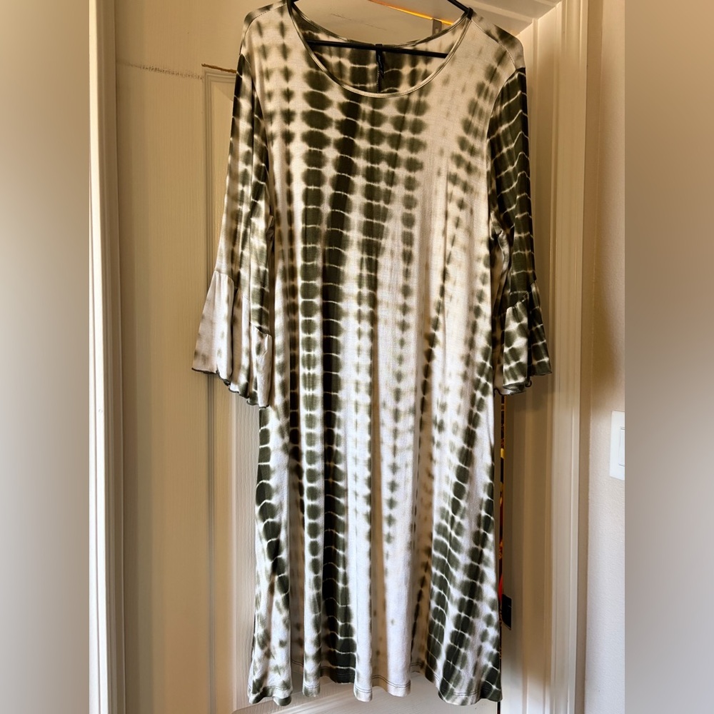 new directions Olive & White Tie-Dye Midi Swing Dress